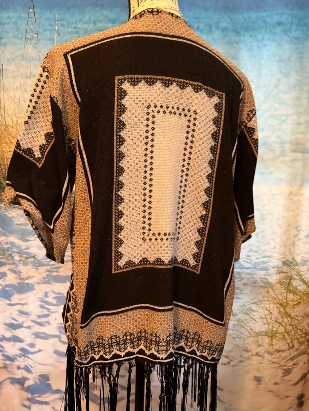 Sweet Rain Black and Tan Fringe Kimono Cardigan